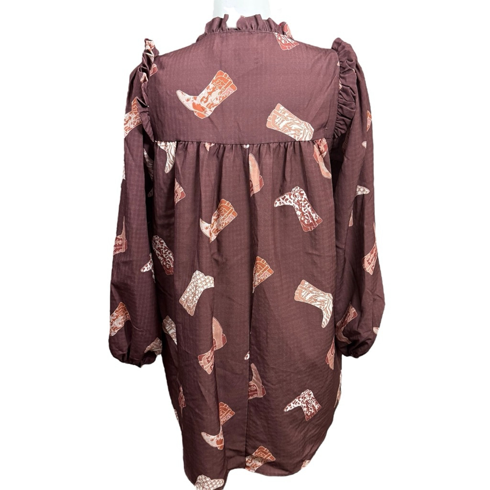 Fantastic Fawn Blouse Size L Brown with Boot Print - Picture 6 of 9